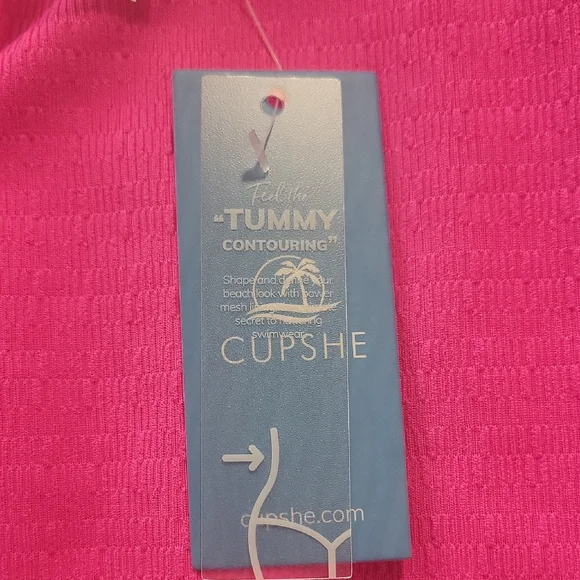 Cupshe | Plunging Pink Piped Tummy Control One-Piece - Picture 6 of 8